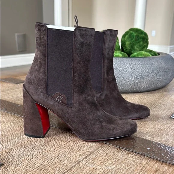 Christian Louboutin turelastic brown cosme suede ankle boot 85mm sz 39.5 - Picture 2 of 12